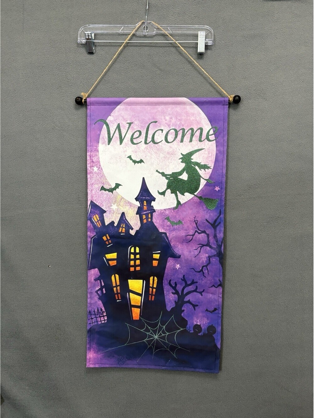 Halloween Lighted Welcome Witch Haunted House Hanging Banner